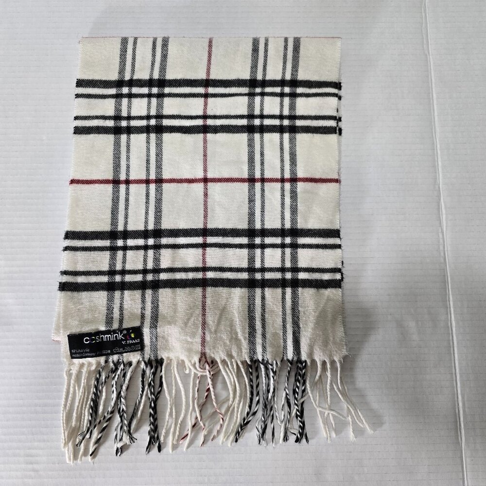 V Fraas Scarf Womens Plaid Cashmink 100% Acrylic With Fringe